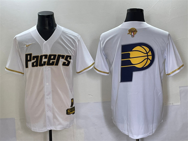 Men's Indiana Pacers Team Big Logo White/Gold 2025 Finals Vapor Stitched Baseball Jersey